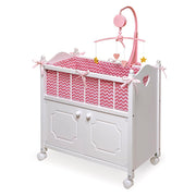 Badger Basket 17291 Cabinet Doll Crib with Chevron Bedding and Free Personalization Kit - White/Pink