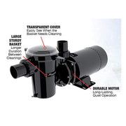 Raypak Protege 1.5 HP Variable Speed Above Ground Pool Pump, Permanent Magnet Motor, Quiet Operation, Clear Quick-Release Lid, 1.5