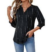 Fantaslook Women's V Neck 3/4 Sleeve Trendy Tops with Smocked Cuffs, XL, Black-Dots - 95% Polyester