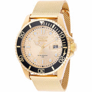 Invicta Pro Diver Men's Quartz Watch, 43mm Gold Stainless Steel Case, Gold Dial, Gold Mesh Band, Water Resistant 100m, 47177