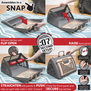 SportPet Designs Large Hard-Sided Travel Cat Carrier with Patented Wide Side-Opening Door, Foldable Portable Carrier with Removable Comfort Bed for Cats and Small Pets up to 35 lb, Gray and Tan
