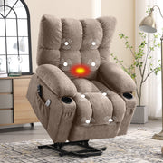 JONPONY Power Lift Recliner Chair with Heat and Vibration Massage, USB Charge Port, Side Pockets, Brown