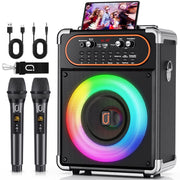 JYX S68-WM-ZLX Karaoke Machine, Portable Bluetooth Speaker System with 2 UHF Wireless Microphones, 6.5-Inch Subwoofer, DJ Lights, Reverb Adjustment, 24-Hour Battery, Black