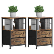 Oumilen NX-R909-3 End Side Table with 2 Drawers and Open Shelf Wood, Brown, Set of 2