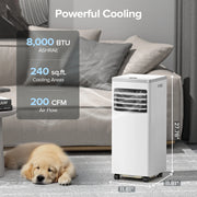 AUSEO A010E-5K Portable Air Conditioner, 5000 BTU (8000 BTU ASHRAE), 4-in-1 Air Cooler, Dehumidifier& Fan Mode