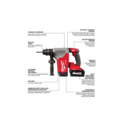 Milwaukee 2915-22DE M18 FUEL 18V Lithium-Ion Brushless 1-1/8 in. Cordless SDS-Plus Rotary Hammer/Dust Extractor Kit, Two 6.0Ah Batteries