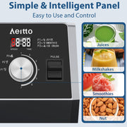 Aeitto Countertop Blender, 68oz Capacity, 1600W Motor, Stainless Steel 6-Blade, 7 Preset Programs, Digital Timer, Custom Speed Control, Black