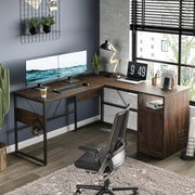 Bestier USWM01-D385R-NTCR Reversible 60 inches L Shaped Computer Desk with Storage Cabinet Long Desk for 2 Person Cherry