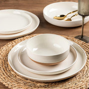 AmorArc Ceramic Dinnerware Set, 18 Pieces, Service for 6, Handpainted Plates and Bowls with Rustic Terracotta Underside, Scratch Resistant Stoneware, Dishwasher and Microwave Safe, Light Beige