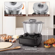 SAMSAIMO 6.5QT Electric Dough Mixer with Ferment Function Dough Kneading Machine with 304 Stainless Steel Bowl Dough Maker Dishwasher-Safe Accessories Removable Lid & Knob Control Onyx Black