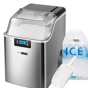 SPECSTAR X003KYQ70L Nugget Ice Maker Machine Countertop Ice Maker with Hand Scoop 10 Ice Bags and Self Cleaning Function 44lbs/Day Sliver