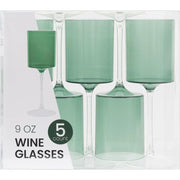 PLASTICPRO Plastic Wine Goblets, 9 oz, Two-Tone Green and Clear, Reusable Hard Plastic Stemware, 10 Pack