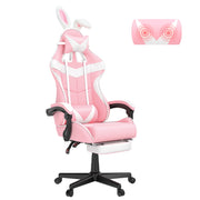 Soontrans Pink Gaming Chair with Footrest, Ergonomic Office Chair with Lumbar Pillow and Adjustable Headrest, 360 Swivel, Reclining Backrest, Pink and White