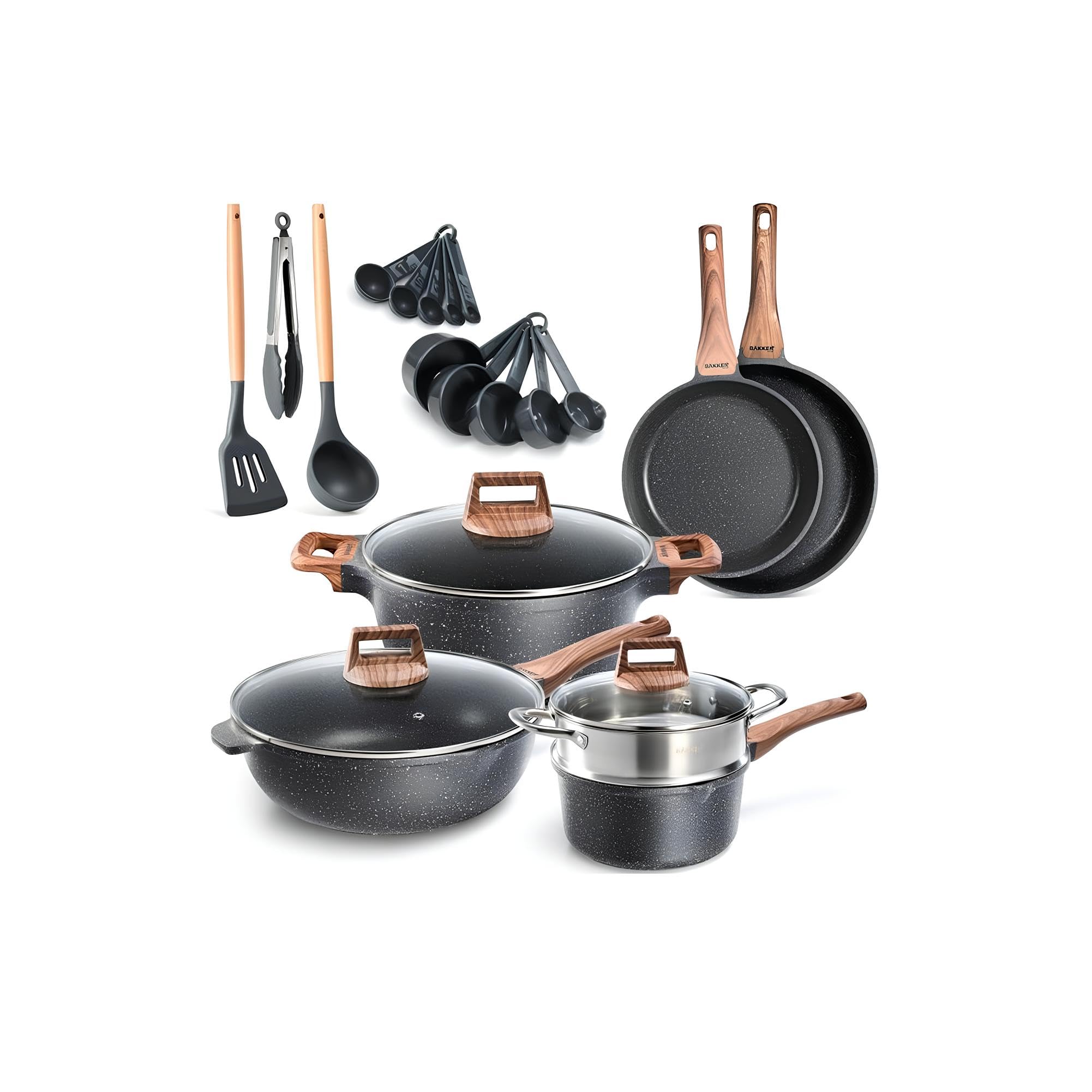 Bakken-Swiss BKCAS14MARB 14-Piece Kitchen Cookware Set Granite Non-Sti ...
