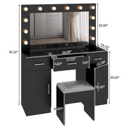 Ktaxon Large Makeup Vanity Table Set w/ Visible Glass Top and Charging Station, Black