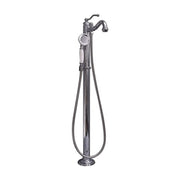 Barclay Lamar Freestanding Tub Filler, Single Handle, Polished Nickel, Solid Brass, Hand Shower with Porcelain Handle and 60
