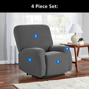 Mainstays 4860009WWCHR Herringbone Stretch-to-Fit Fabric Recliner Slipcover, Stain Protection, 4-Piece, Charcoal