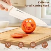 Astercook 17 Pieces Kitchen Knife Set, High Carbon German Stainless Steel Blades, Anti-Rust Coating, Built-in Sharpener, Ergonomic White Handles, Dishwasher Safe