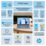 HP 15.6 Inch HD Laptop, Intel Pentium N200 Processor, 4GB RAM, 128GB SSD, Windows 11 Home, Blue