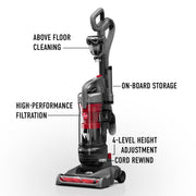 Hoover Rewind Pet Bagless Upright Vacuum Cleaner, Automatic Cord Rewind, Turbo Tool for Pet Hair, Multi-Surface Cleaning, Gray and Red, UH77410V