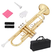 Ktaxon Bb Standard Trumpet Set, Gold Lacquer Brass, 3-Valve Beginner Trumpet with 7C Mouthpiece and Protective Case
