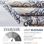 Curtainking GMVNSBLKP2-5063C02 Damask Printed Curtains, W52 x L63 Blue on Greyish Beige