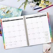 Generic 2027-2028 Monthly Planner, Watercolor Flower Design, Vegan Leather Cover, Thick Paper, 9 x 11, 24 Monthly Tabs