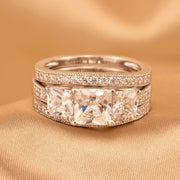SHELOVES Jewelry BR1187_SS_9 1.9 Carat Three-Stone Princess Cut Cubic Zirconia Wedding Ring Set, Size 9