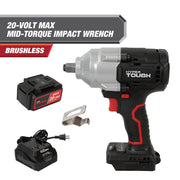 Hyper Tough 80286 20V Max Brushless 1/2-inch Mid-Torque Cordless Impact Wrench with 4.0Ah Lithium-Ion Battery and Charger
