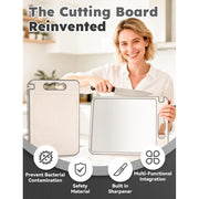 TIBO Titanium Cutting Board with Integrated Knife Sharpener, Dual-Sided Titanium and Wheat Straw PP Surface, Non-Slip Silicone Edges, 14.3 in L x 9.8 in W