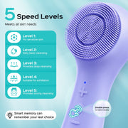 COSLUS Facial Cleansing Brush, 2-in-1 Spin Vibration with Automatic Foaming, Silicone, Waterproof, Rechargeable, Purple, FBS03
