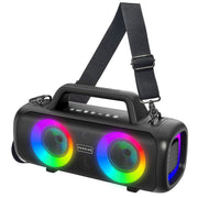 VUOPAX Portable Bluetooth Speaker, 140W Peak Power, IP65 Waterproof, Bass Boost, Bluetooth 5.3, RGB LED Lights, True Wireless Stereo Pairing, 24H Playtime, Black