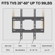 USX MOUNT Tilting TV Wall Mount for 26-60 Inch Flat Screen TVs, Supports up to 99 lbs, VESA 100x100 to 400x400mm, Black, STM012-01