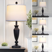 Cinkeda Table Lamps Set of 2, 27 in Tall Gold Industrial Bedside Lamps with USB and Type-C Charging Ports, Modern 3-Way Dimmable Touch Control, White Linen Shades, WMTD-939