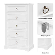 Homfa HOS-PB-168 5 Drawers Tall Dresser, Chest of Drawers Storage Bedroom Dresser Cabinet for Closet Living Room, White