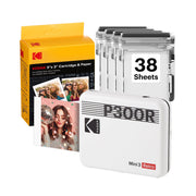Kodak Mini 3 Retro Portable Photo Printer, 4PASS Dye Sublimation, Bluetooth Wireless, Battery Powered, White, 68 Sheets Bundle P300RW 30BNDL