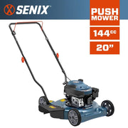 Senix 20 in. Gas Push Lawn Mower, 144cc 4-Cycle Engine, 3-Position Height Adjustment, Steel Deck, PVC Composite Wheels, LSPG-L4-A