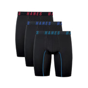 Hanes Moves Mens Anti-Chafe Long Leg Boxer Briefs, X-Temp Technology, Moisture-Wicking, 8-Inch Inseam, Black, 3-Pack, XL MAZLL3