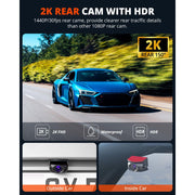 Kingslim D4PRO Car Dash Camera, 4K Front, 2K Rear Dual Cameras, WiFi, GPS, Voice Control, 270 Rotatable Lens, Black