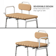 Sharper Image Deluxe Transfer Bench with Wood Grain Seat, Adjustable Height, 350 lb Capacity, Shower Curtain Clips, Model 1019384