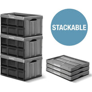CleverMade Collapsible Storage Bins, 46L, 3-Pack, Obsidian, Stackable Foldable Plastic Storage Crates