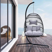 Nicesoul Rattan Swing Hanging Egg Chair With Stand, Gray-A