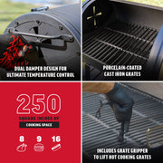 Char-Griller CG30041425 Portable Pro Portable Charcoal Grill and Side Fire Box