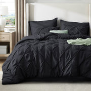 Cozy Comfort Queen Comforter Set - 7-Pieces Pintuck, Black Bed in A Bag with Comforters, Sheets, Pillowcases & Shams