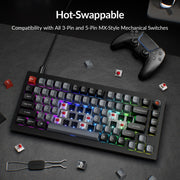 Keychron V1 8K 75% Wired Mechanical Keyboard with Programmable Knob, OSA PBT Keycaps, Hot-Swappable Super Red Switches, 8000Hz Polling Rate, RGB Backlit