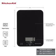 KitchenAid Digital Kitchen Scale, Tempered Glass Surface, 11lb Capacity, Measures Dry and Liquid Ingredients, White, KQ914WH