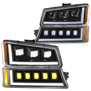 DNA Motoring HL-HP8-CSIL03-4P-BK-AM Pair Full LED Projector Sequential Headlights with Start-Up DRL, Black Amber, Compatible with 03-06 Chevy Silverado 1500 2500 3500 HD