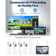 Toguard SC37 Wired Security Camera System, 10-Channel 10.1 in LCD NVR Monitor, 4pcs 2K Dual Lens 1080P PTZ IP Cameras, 500GB Hard Drive, Outdoor