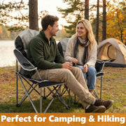 Edx Heavy Duty Camping Chair, 500 lb Capacity, Oversized Extra Wide, Padded High Back with Adjustable Lumbar Support, Folding Steel Frame, Portable Outdoor Chair with Cup Holder, Black Gray