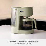 Thyme & Table Programmable Drip Coffee Maker, 12-Cup, 60oz Removable Water Reservoir, 4 Brew Modes, Warming Plate, Eucalyptus Green, TT2252R-ECOM